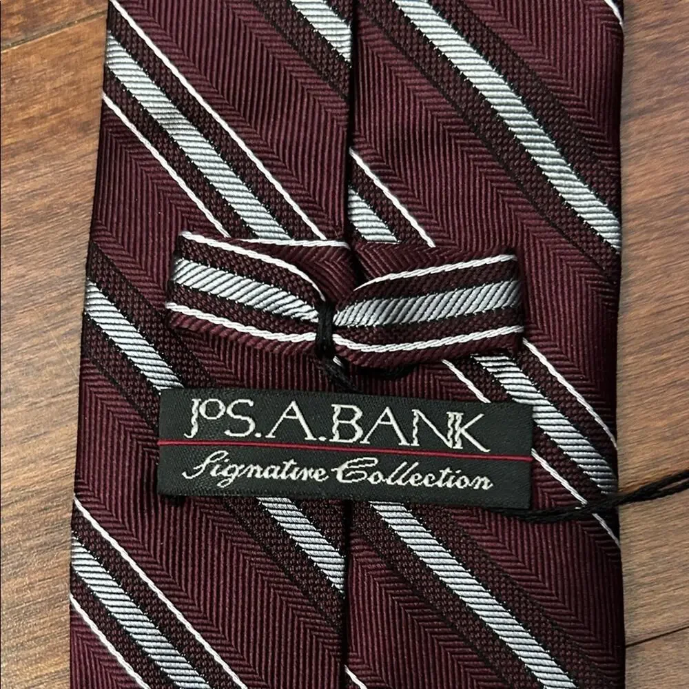 Jos. A. Bank 100% Silk Burgundy and Silver Striped Tie, New with Tags
